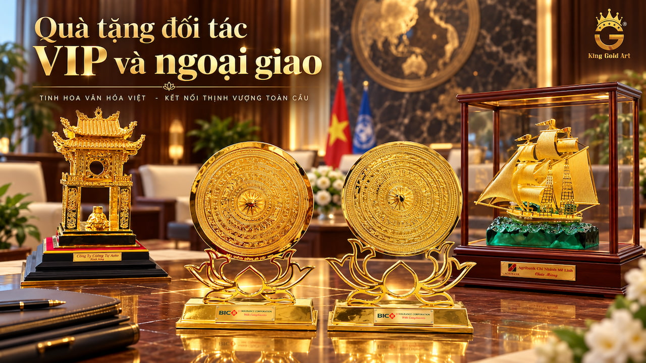 Trống đồng mạ vàng và quà tặng nghệ thuật cao cấp dành cho đối tác VIP, khách mời ngoại giao