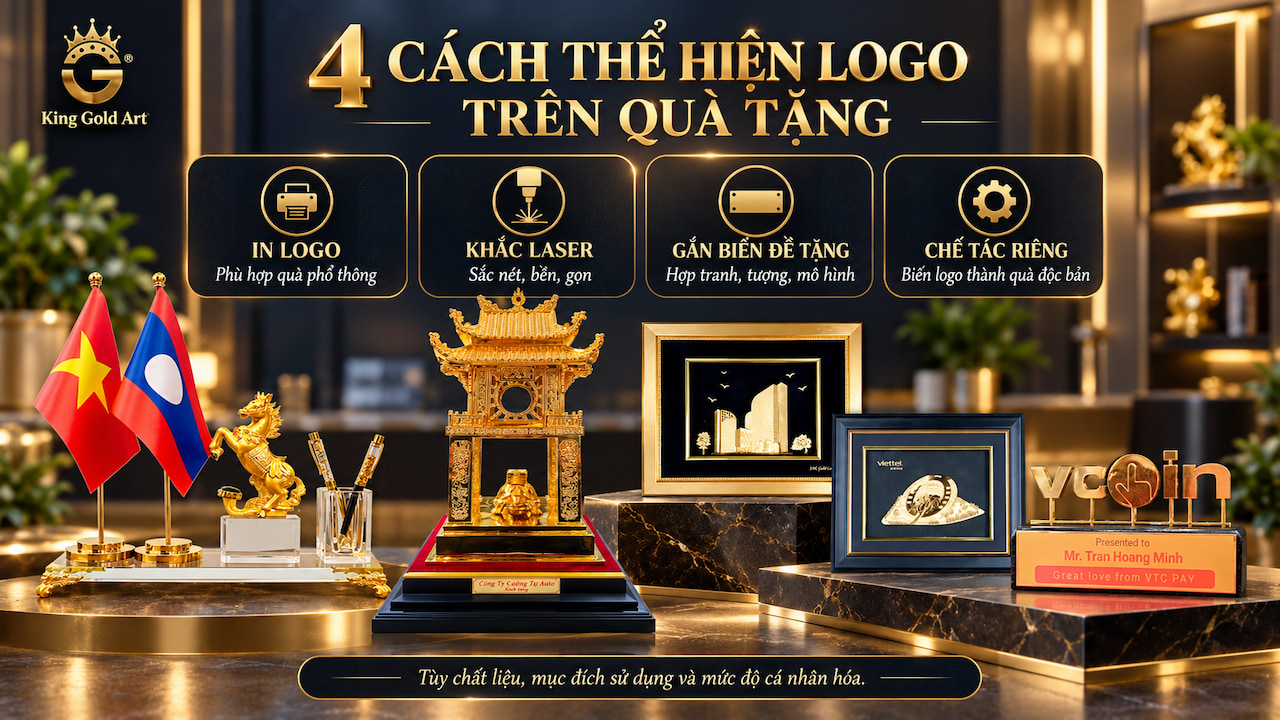 Infographic so sánh in logo, khắc laser, gắn biển đề tặng và chế tác logo riêng trên quà tặng doanh nghiệp