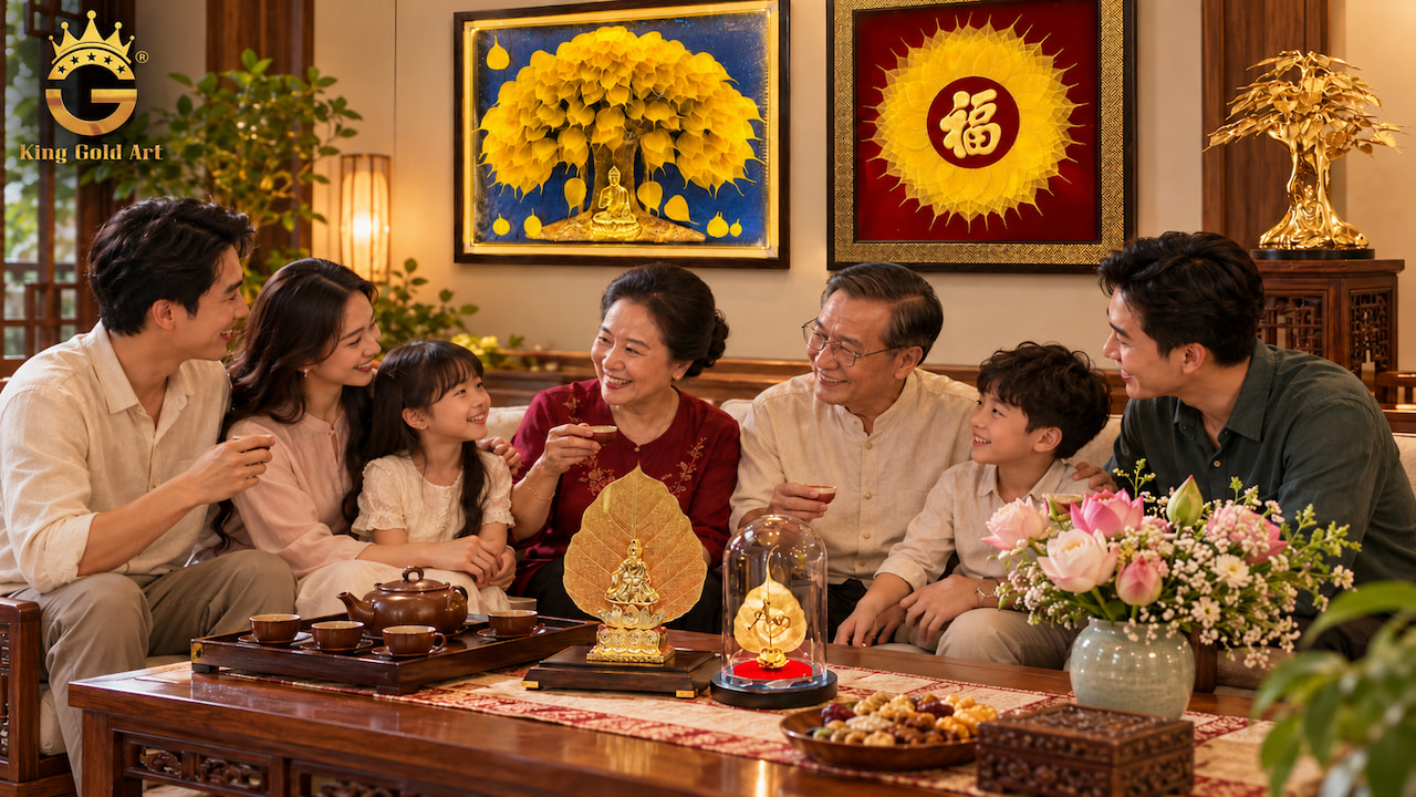 Lá bồ đề dát vàng King Gold Art làm quà tặng mẹ với lời chúc bình an