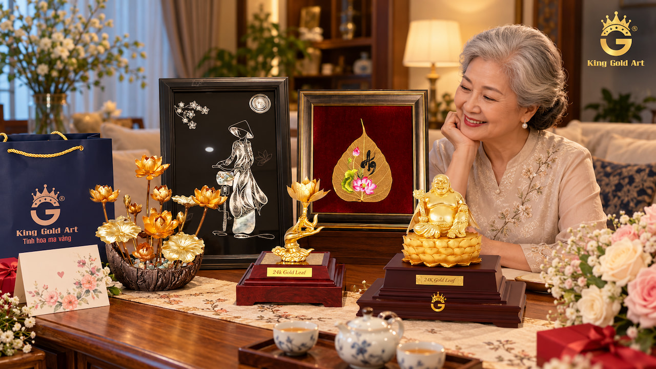 quà tặng mẹ 20/10 với sản phẩm mạ vàng và thiệp chúc mừng
