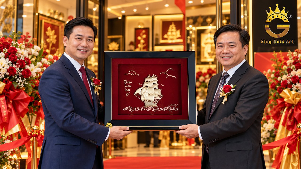 Tranh Thuận Buồm Xuôi Gió mạ vàng làm quà tặng đối tác