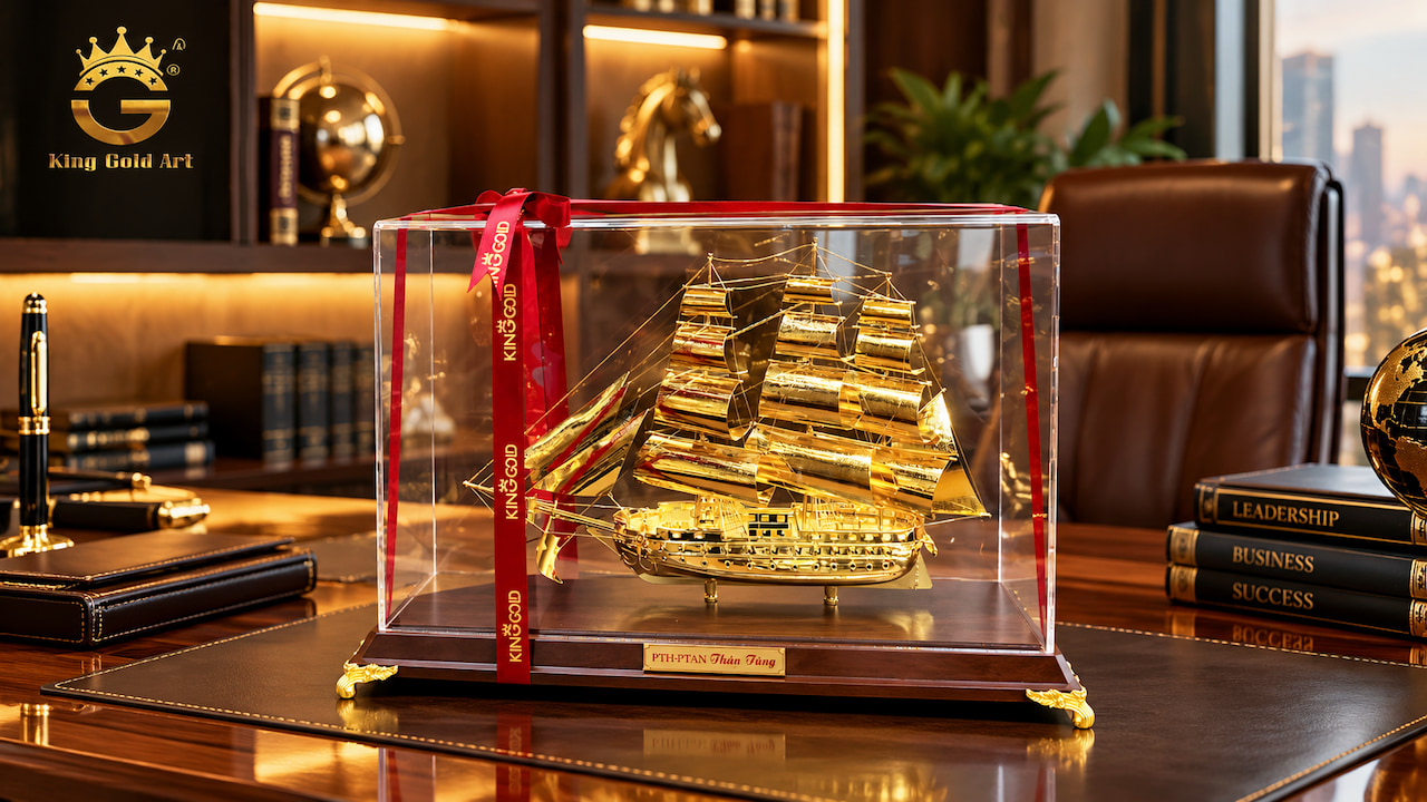 Thuyền buồm mạ vàng King Gold Art làm quà tặng sếp và đối tác